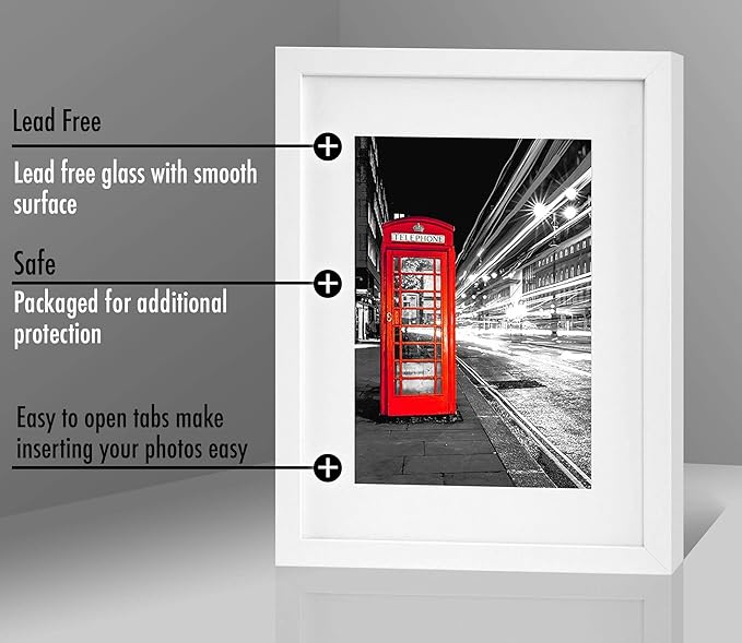 Americanflat 11x14 Picture Frame with Shatter-Resistant Glass - Use as 8x10 Frame with Mat or Display 11x14 Photo Without Mat - Signature Collection - Picture Frames for Wall Display - White