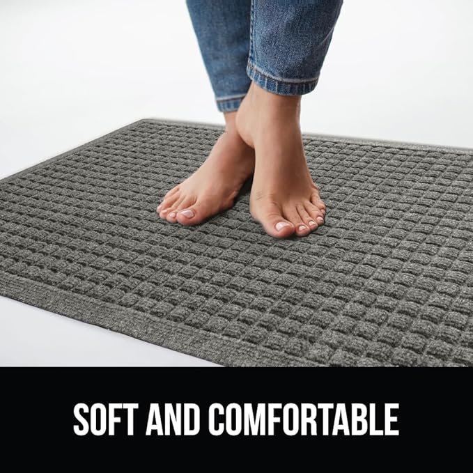GORILLA GRIP Front Door Mat, 72x24, Indoor Outdoor Ultra Absorbent HydroAbsorb Doormat, Absorbs Up to 2.75 Cups of Water, Stain and Fade Resistant, Rubber Backing Doormats, Captures Dirt, Grey