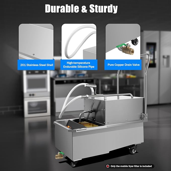 55 L /14.5 Gal Commercial Mobile Fryer Filter Machine 550W Restaurant Oil Filter Machine Mobile Fryer Oil Filter Machine with Filter Papers Fryer Oil Filter Cart for Supermarket, Restaurant