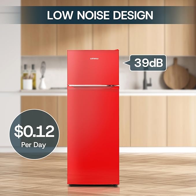 Upstreman 7.7 Cu Ft Refrigerator with Freezer, Double Door Fridge with Adjustable Thermostat Reversible Door, Large Capacity Refrigerator for Apartment, Dorm, Office, Kitchen, Red (BD-75)