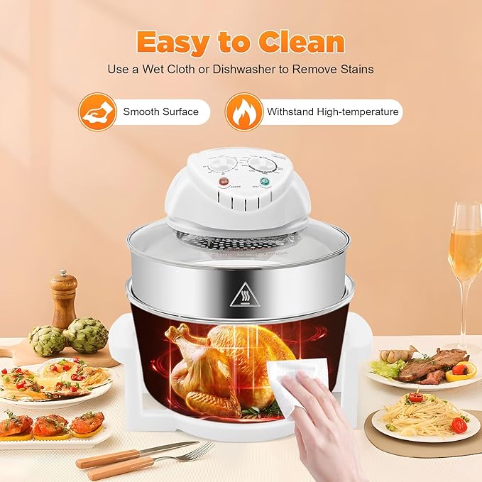 Turbo Air Fryer 18 QT Large Capacity, 1400W Convection Oven Countertop, Glass Airfryer Containers with Storage Lids, Temperature Control Range 32℉-482℉