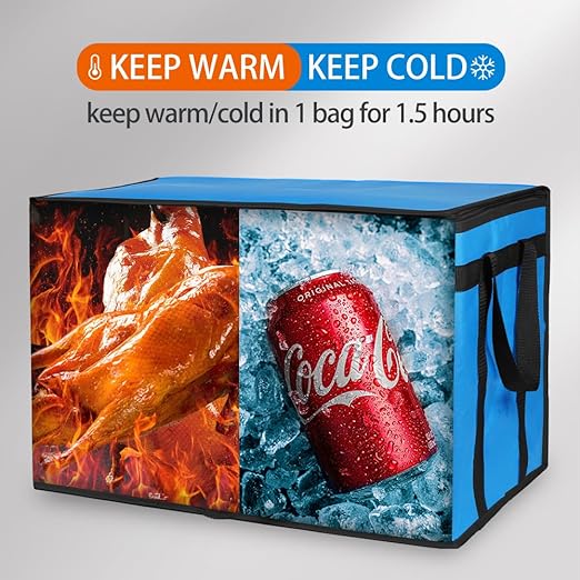 Bodaon Insulated Food Delivery Bag for Hot and Cold Meal, XXX-Large, Grocery Tote Insulation Bag for Catering, Pizza Warmer, Blue, 1-Pack