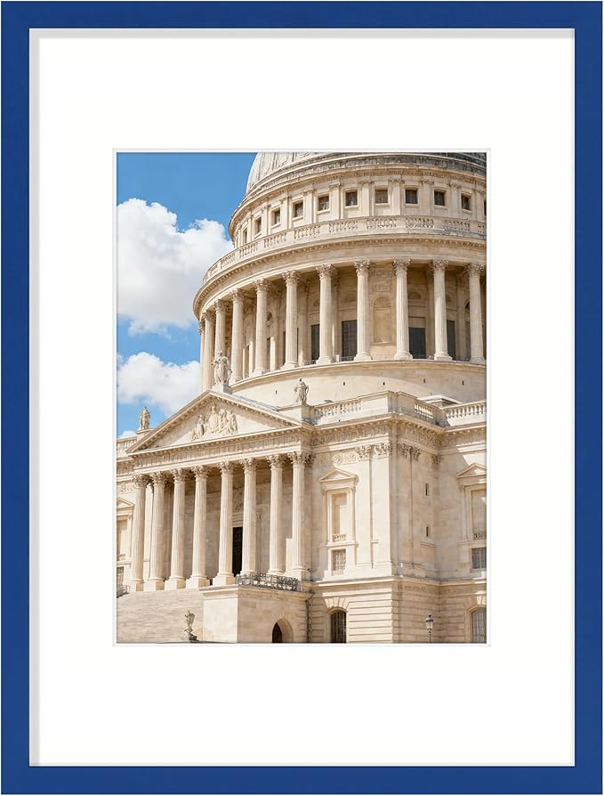 Vittanly 12x16 Picture Frame, Solid Wood Frame with Plexiglass, Includes 8.5x11 Mat, Wall Hanging for Photos, Home Decor, Royal Blue, 1 Pack