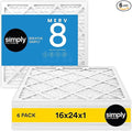 Simply 16x24x1 Air Filter, Merv 8, MPR 600, 6 Pack, Furnace Air Filter for HVAC (Actual Size: 15.75"x23.75"x0.75") DUST, Pet, & Allergy Control