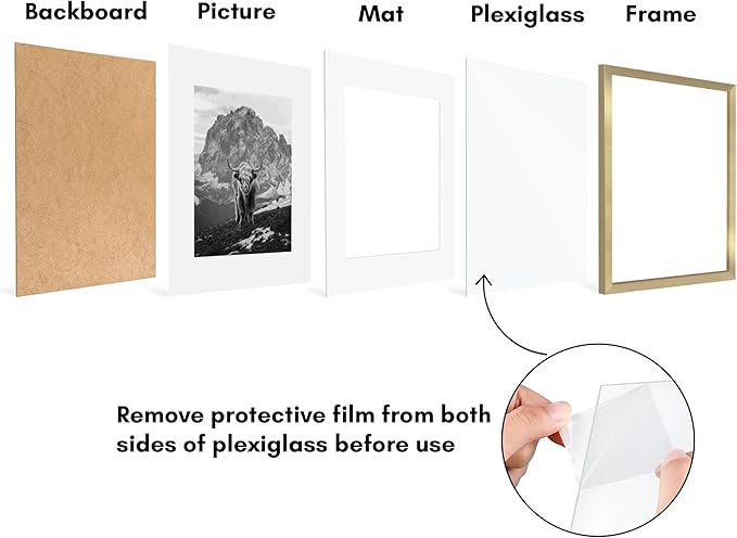 Americanflat 16x20 Picture Frame with Polished Plexiglass - Set of 5 - Use as 11x14 Frame with Mat or Display 16x20 Photo Without Mat - Galleria Collection - Picture Frames for Wall Display - Gold