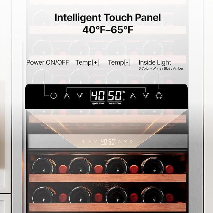 Ca'Lefort 24 Inch Wine Fridge - 90 Bottle Dual Zone Wine Cooler with Glass Door, 40-65°F Quiet Wine Refrigerator with Bottom Drawer 3 LED Light Built-in for Home/Bar/Kitchen Right-Hinged Door