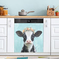 Flowers Cow Teal Dishwasher Magnet Cover for Front Panel Magnetic Dishwasher Cover Decorative Refrigerator Magnet Covers Dishwashers Magnetic Sticker for Kitchen Home, 23" x 26"