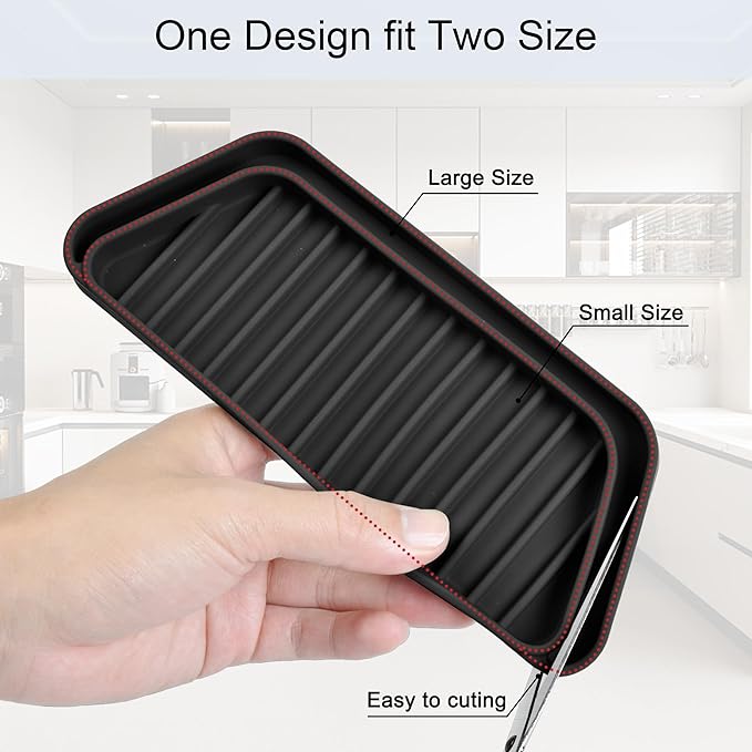 KindGa Refrigerator Drip Catcher Tray,Protector Ice and Water Dispenser Pan,Fridge Spills Water Pad Catch Basin for Drainage 2 Pack (Rectangular,Black)