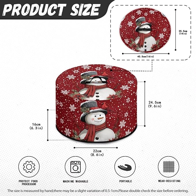 Snowman Cardinal Snowflake Print Slow Cooker Dust Cover Protective with Pocket Keep Appliance Clean Fit Most 6-8 Quart Crock Pot Kitchen Appliance Accessories for Christmas Decor