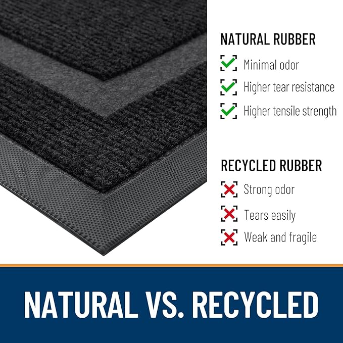 OLANLY Half Circle Door Mat Indoor Outdoor Entrance Welcome, Waterproof All-Season, All-Weather Doormat, Sturdy Natural Rubber, Low Profile, Easy Clean Patio Porch Entryway Mat, 47x23, Black