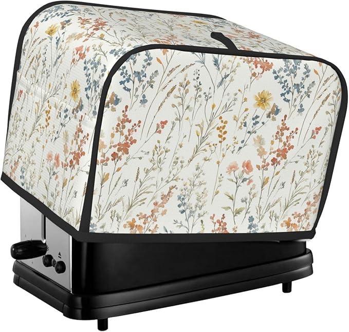 2 Slice Toaster Cover for Kitchen Wildflower Flower Botanical Spring Waterproof Dustproof Toaster Dust Cover with Side Pockets Decorative Universal Cover for Wide Slot Toasters Small Appliances
