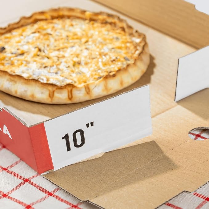 Karat Pizza Boxes 10" x 10" [50 Pack] Classic Red Print Corrugated Boxes | Ventilated, Grease-Resistant, Durable for Pizza or Mailing Use