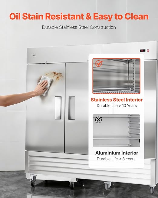 VEVOR Commercial Reach-In Freezer 85" W, 69 Cu.Ft Stainless Steel Upright Freezer with Three Doors, Auto-Defrost, 12 Adjustable Shelves, -11 to 14℉ Temp Control, ETL Certified