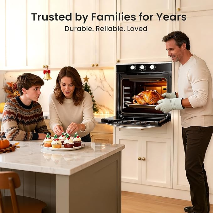 Single Wall Oven 24", 2.83 Cu.Ft-80L with 8 Functions Built-in 24 Electric Wall Oven, 240V, 3220W Fast Preheat, Mechanical Knob Control for Easy Cooking