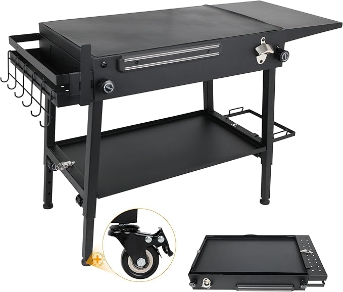 Upgraded Heavy-duty Foldable Grill Table & BBQ Prep Cart Designed for Blackstone 17" & 22",Height Adjustable Premium outdoor Grill Stand