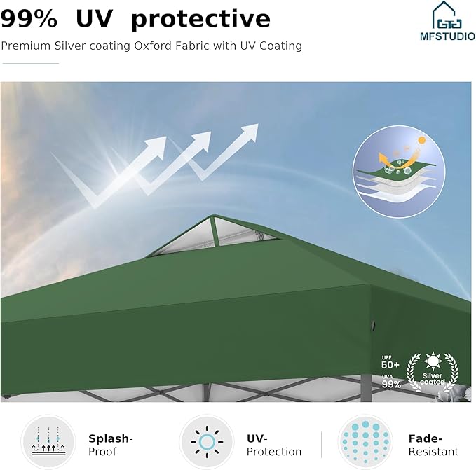 MFSTUDIO 10x10 Pop up Canopy Tent, Gazebo Shelter Sun Shade Canopies One Push Setup Portable Popup Easy Set up Tents with Vented Top,Storage,4 Sandbags,for Beach,Parties,Camping