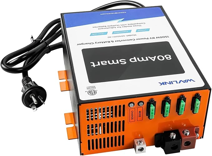 WAVLINK 80 Amp RV Power Converter, 120V AC to 12V DC Battery Charger with 3 Smart Charging Modes, 13V-16.5V Adjustable Operating Range, Multi-Stage Charging