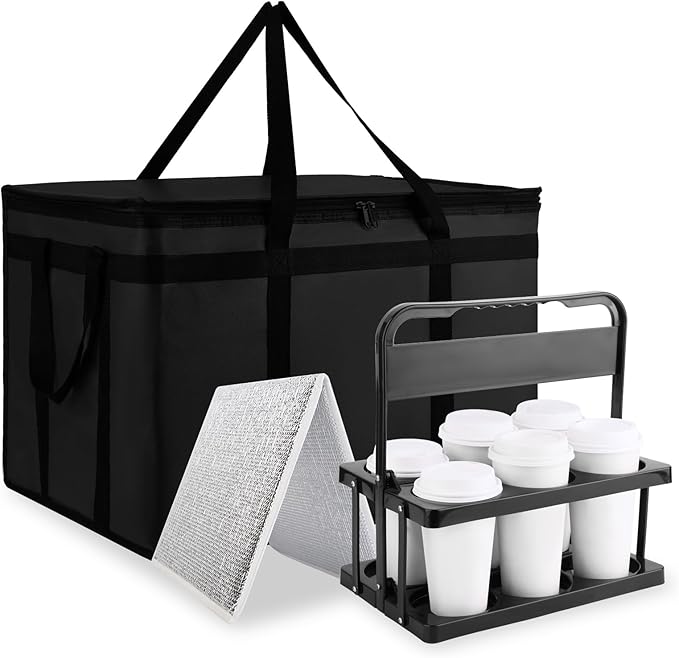Cooler Insulated Food Delivery Bag & Drink Carrier with Hard Bottom, XXX-Large Pizza Bags for Doordash/Uber Eats, Grocery Catering Travel Thermal Frozen Carrier, Cold Warmer Accessories for Door Dash