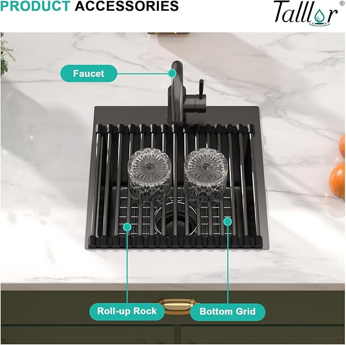 Bar Sink with Faucet - 15x15 Inch Gunmetal Black Bar Sink 16 Gauge Stainless Steel Drop In Rv Kitchen Sinks Top Mount Single Bowl Small Wet Sinks #TLT-0017
