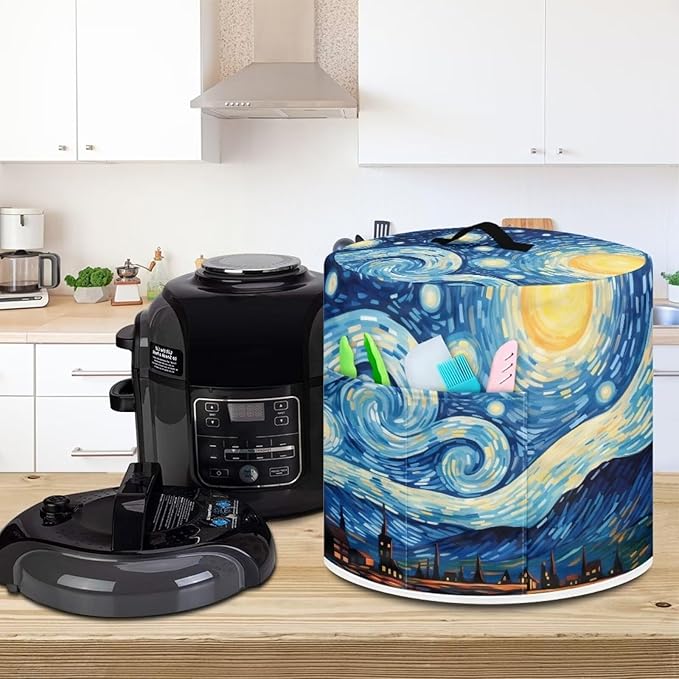 Van Gogh Starry Night Pressure Cooker Cover for Women Dust Protection Insulated Rice Cooker Cover with Easy to Clean Lining Dust Cover with Pockets for Instant Pot 8 Quart Appliance Cover