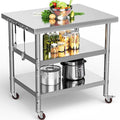 YITAHOME NSF Stainless Steel Table, 36" X 24" Worktable with Wheels, 3 Shelves Metal Prep Workstation for Home Kitchen Restaurant Garage Warehouse Outdoor