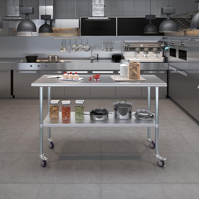AmGood 60" Long x 24" Deep Stainless Steel Table with Casters