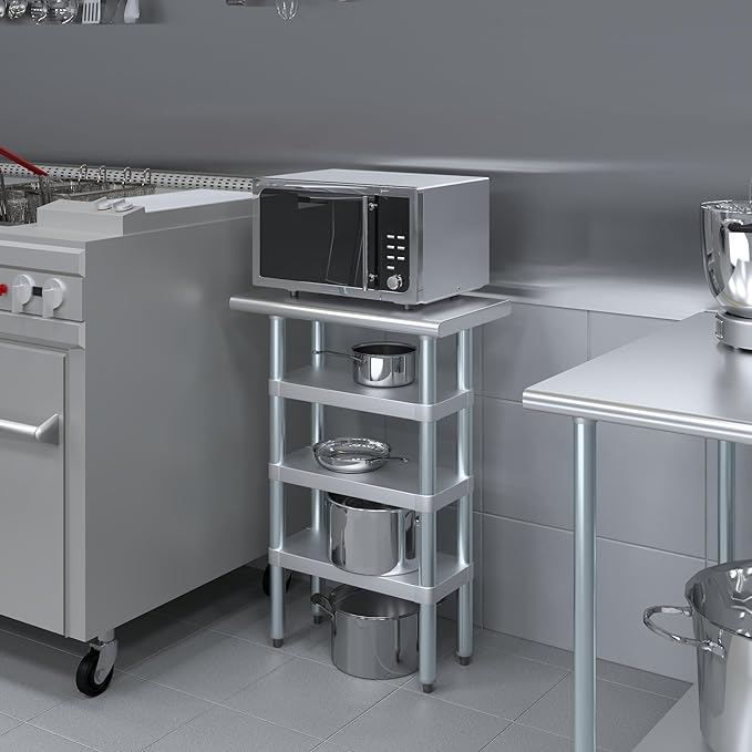 14 in. x 24 in. Stainless Steel Work Table with Three Bottom Shelves | NSF Kitchen Prep Table | Utitly Metal Table