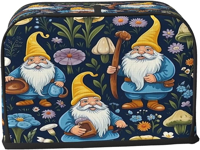 Toaster Cover 2 Slice Cute Gnomes Flower Mushroom Waterproof Appliance Cover with Hang Loop Bread Baker Toaster Cover for Kitchen