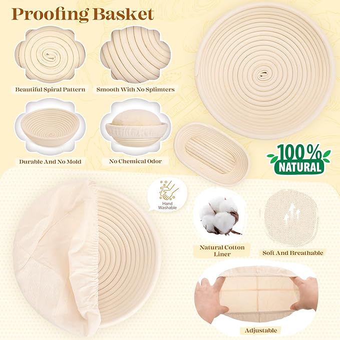 Sourdough Starter Kit, Sourdough Bread Baking Supplies, Sour Dough Starter Kits, Pink Sourdough Kit, Baking Gifts for Women, Bread Proofing Basket, Sour Dough Bread Making Kit Tools Baking Set