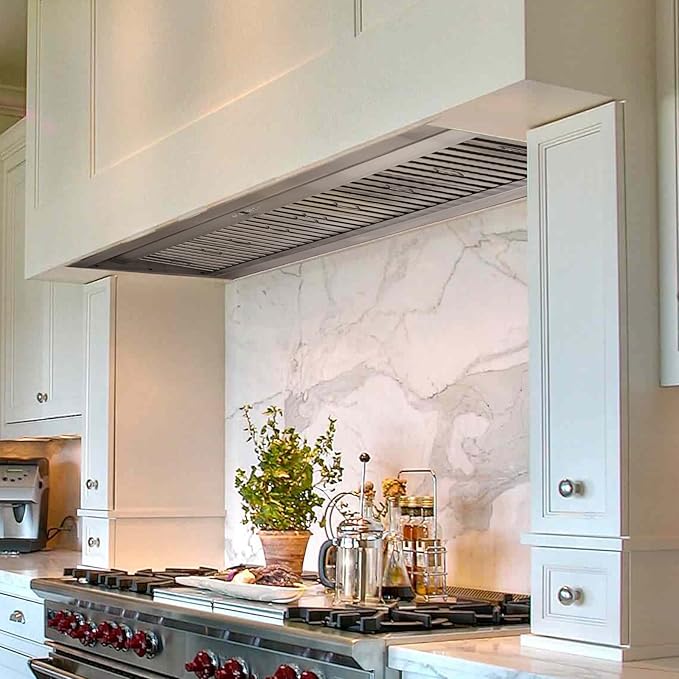 Akicon Range Hood Insert 60 Inch, 1200 CFM Built-in Kitchen Hood with 4 Speeds, Ultra-Quiet Stainless Steel Ducted Vent Hood Insert with Dimmable LED Lights and Dishwasher Safe Filters (Warm White)