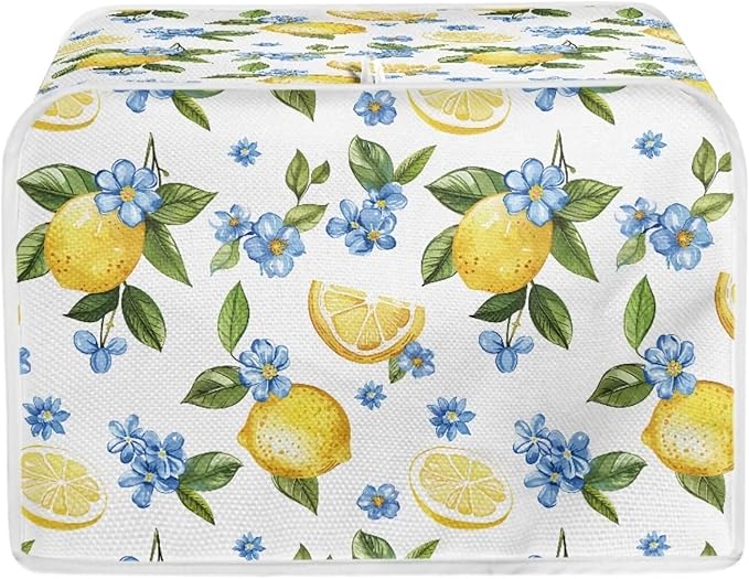 Lemon Floral Print Toaster Covers 2 Slice Bread Maker Covers Toaster Oven Cloth Cover Kitchen Accessories Cover with Handle Dust Protection