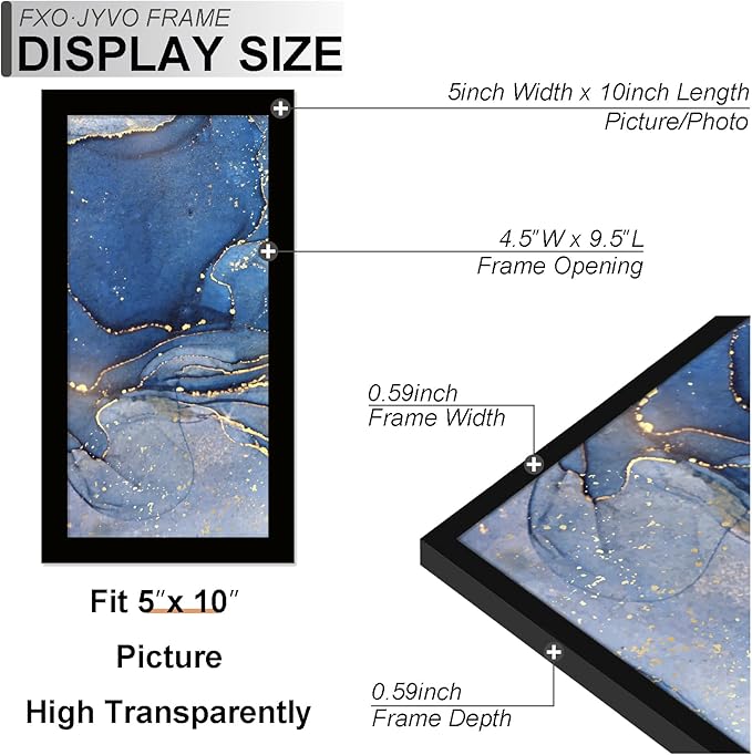 5x10 Picture Frame Set of 6, Black Frame for 5 x 10 Inch Picture Poster Photo, Light Weight and High Transparent 5 by 10 Frame for Wall - 6 Pack/Black/5"x10"