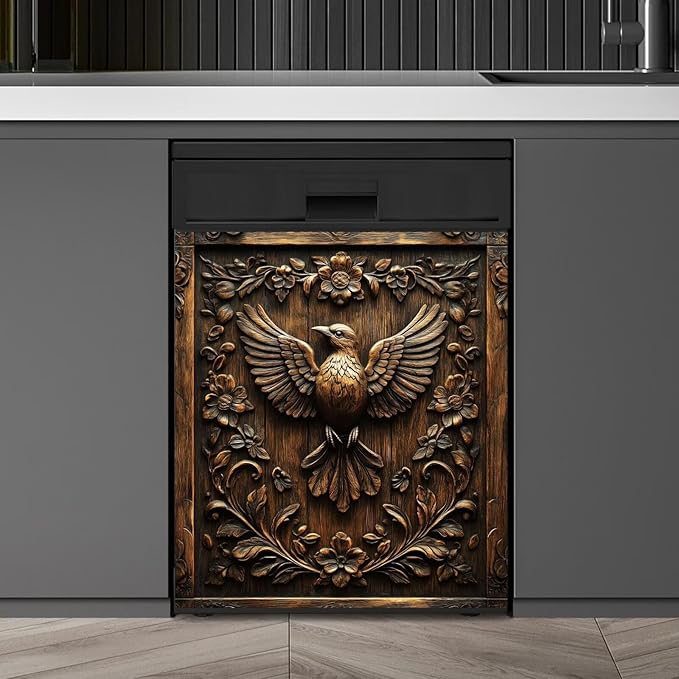Farmhouse Bird Dishwasher Magnet Cover,Vintage Bird Wood Floral Magnetic Dishwasher Cover Vinyl Sticker,Fridge Door Cover Magnets Art Skin Panel Decal,Home Decor Decal,23"X26"