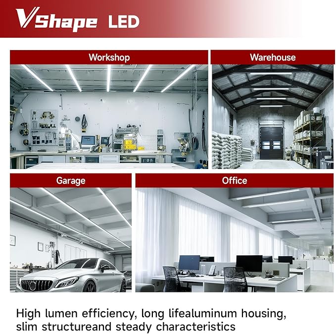 4 Pack T5 LED Shop Light, 4FT, 20W, 6500K 2200LM, Linkable Utility Fixture for Under Cabinet, Kitchen, Garage, Basement, Workshop Lighting, Easy Installation, Plug & Play