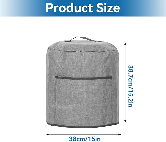 Air Fryer Cover Dust Cover, Round Protective Cover Bag Small Household Appliance Dust Cover with 2 Pocket and Handle for Electric Pressure/Rice Cooker, 38x38.7cm/15x15.2in(Black)