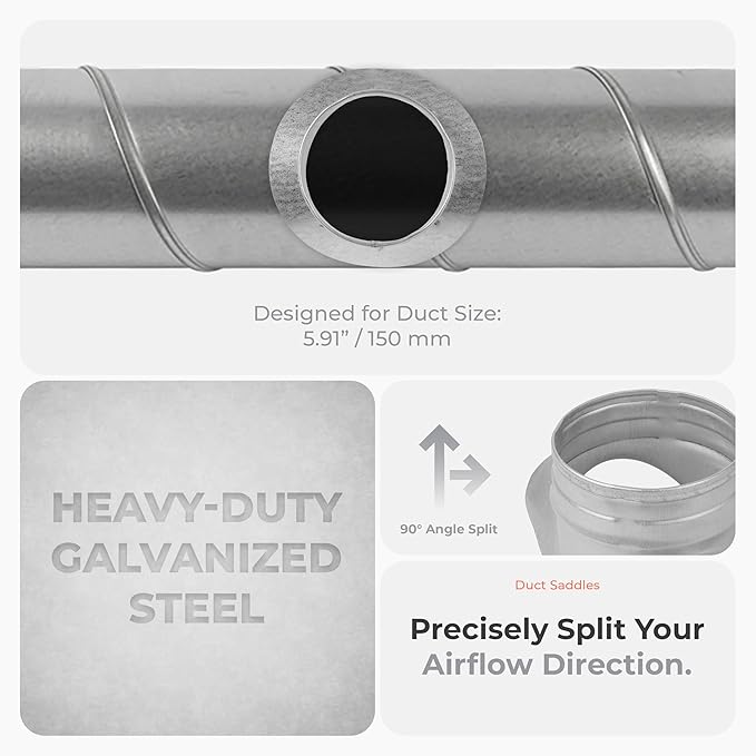 Galvanized Steel Saddle Takeoff – Round 90 Degree Splitter for 6” Duct with 4" Outlet Branch Connector - Range Hood Duct Adapter - Heavy Duty Supply/Exhaust Air Ventilation Duct Work Collar