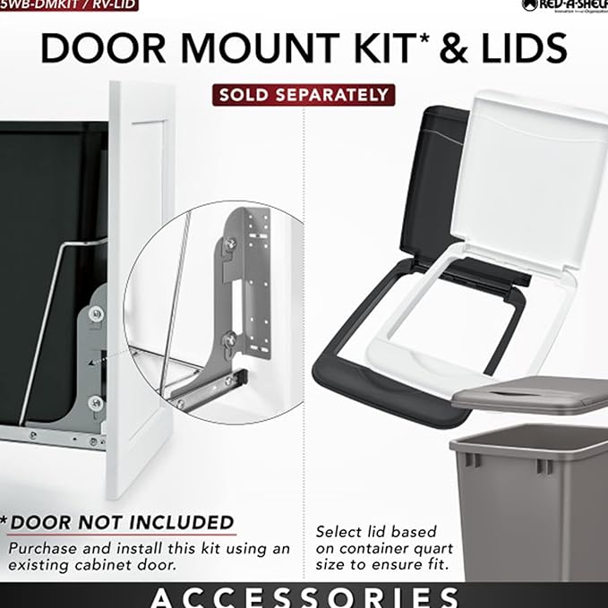 Rev-A-Shelf RV-18KD-1918C-S Double Pullout Trash Can for Kitchen Cabinets 35 Quart Garbage Recycling Bin Container on Full Slides, Green/Black