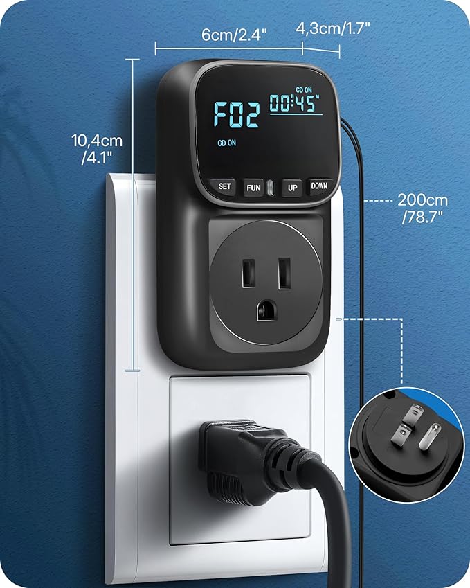 Digital Temperature Controller Outlet, 15A/1800W Heavy Duty Thermostat Plug, VA LCD Display, Heating/Cooling Control, -40°F~210°F, 4 Timer Modes, for Greenhouse Incubator Homebrew B01TC06