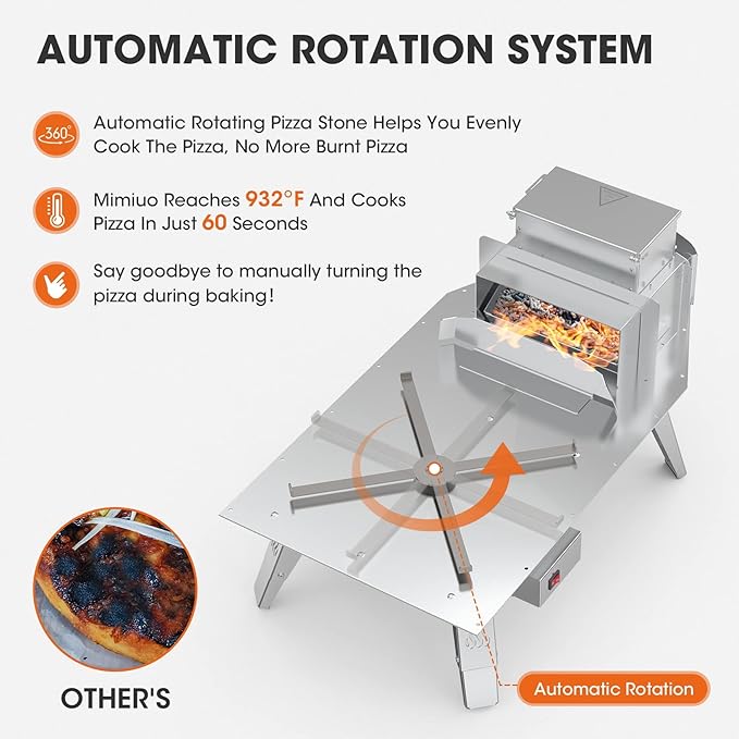 Mimiuo Outdoor Pizza Oven Wood Pellet Fired Pizza Stove with Automatic Rotating System, Pizza Stone, Pizza Peel and Carry Bag (Tisserie W-Oven Series) - Global Patent