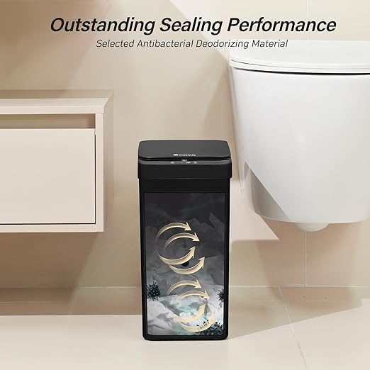 Motion Sensor Trash Can, 2 Pack 2.6 Gallon Automatic Touchless Garbage Can, Small Smart Trash Can, Slim Waterproof Trash Bin for Bedroom, Bathroom, Office, Living Room, Black