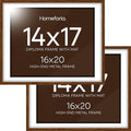 Homeforia 16x20 Diploma Brown Frame, High End Dark Oak 20x16 Certificate Wood Frame with Mat 14x17, 16 x 20 Walnut Wooden Graduation Degree Frame Matted to 14 by 17, Tempered Glass, Wall Kit, Set of 2