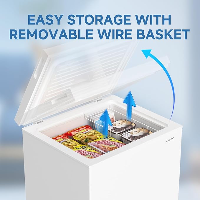 BANGSON Chest Freezer, Deep Freezer 5.0 Cu. Ft with Removable Basket, Adjustable Thermostat Mini Freezer, Ideal for Apartment/Kitchen/Office