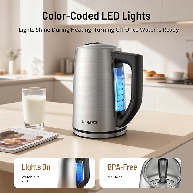 Electric Kettle Temperature Control, 1.7L Electric Kettle with 6 Temperature Settings, 1500W Cordless Hot Water Boiler Heater, Strix Thermostat, Touch Control, Auto-Shutoff/Boil-Dry Protection