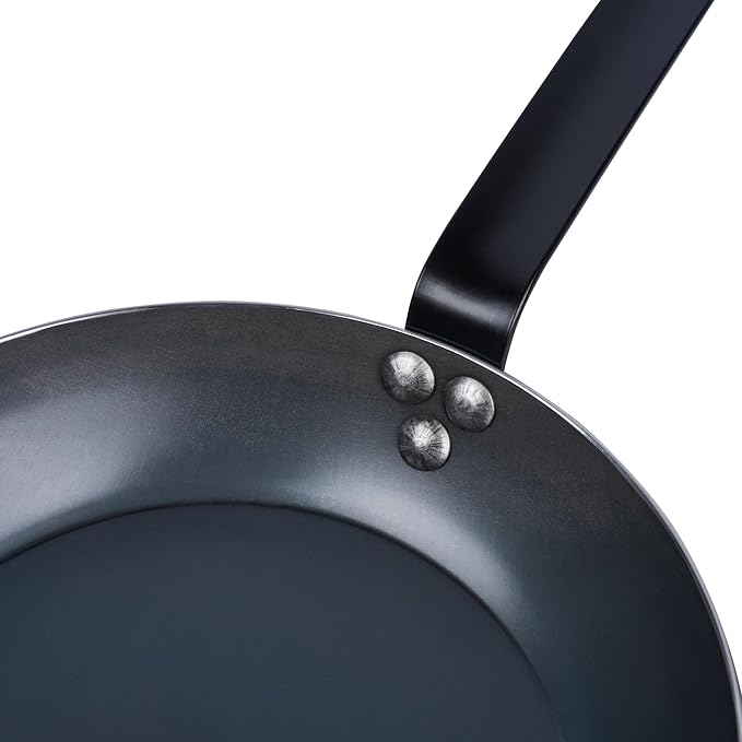 Met Lux 9.5 Inch Fry Pan, 1 Lightweight Frying Pan - Induction-Ready, Triple-Riveted, Black Carbon Steel Cooking Skillet, Durable, For Searing, Sauteing, And Browning Food - Restaurantware