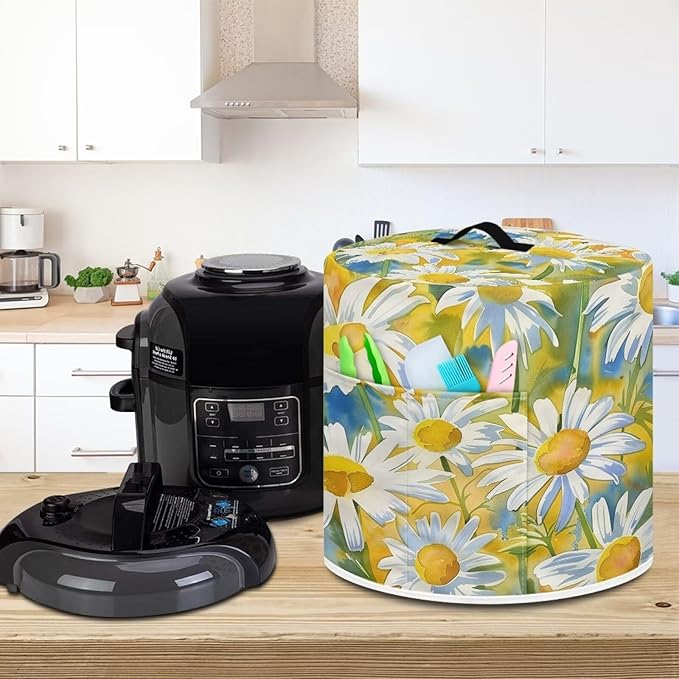 TODIYADDU Beauty Daisy Pressure Cooker Cover for Women Trendy Cover with Top Handle and Pocket Kitchen Appliance Cover Dust Cover for 3 Quart and Extra Present