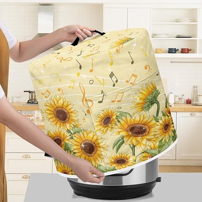 TODIYADDU Sunflower Music Notes Pressure Cooker Cover with Pocket Novelty Air Fryer Cover Dust Cover Insulated Kitchen Appliance Cover Protector for Pressure Cooker Instant Pot Accessories Gifts