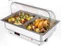 Rectangular Chafing Dish Electric Buffet Set with Temperature Control, 2 x 4.5QT Half-Size Stainless Steel Food Servers and Warmers with Transparent Lid for Catering Wedding and Parties