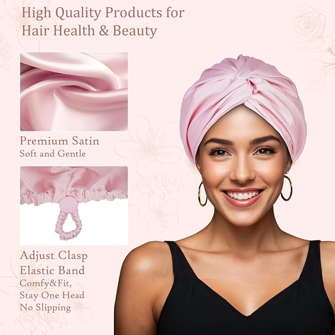 Adjustable Silk Satin Hair Bonnet for Sleeping Women, Double Layer, Hair Wrap Straight Curly Natural Hair Bonus a Scrunchie