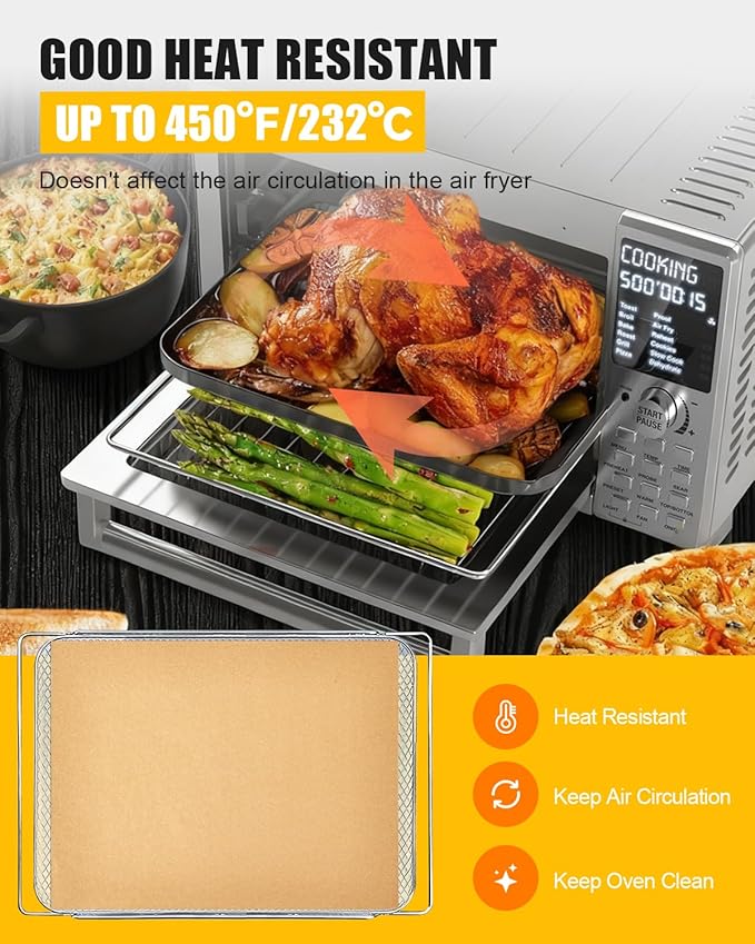 134PCs Air Fryer Liners Compatible with Nuwave Bravo XL Pro Air Fryer Toaster Oven 30QT,4PCs Baking Teflon Mats Reusable and 130PCs Parchment Paper Accessories for Nuwave 12-in-1 Oven with Grill Combo