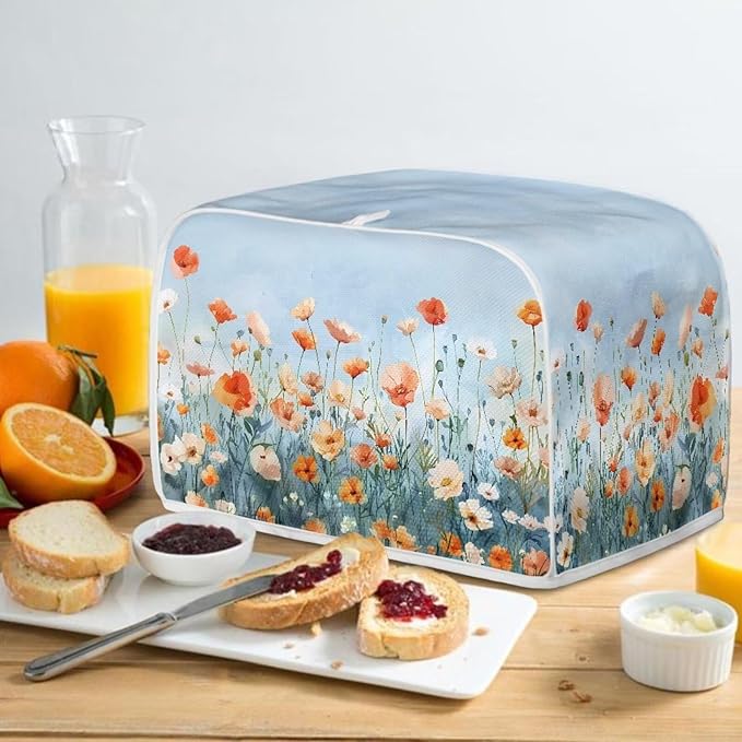 Blue Floral Bread Toaster Oven Dustproof Cover Heat-Resistant Universal Fits Most Standard 2 Slice Toasters Cloth with Fingerprint Protection